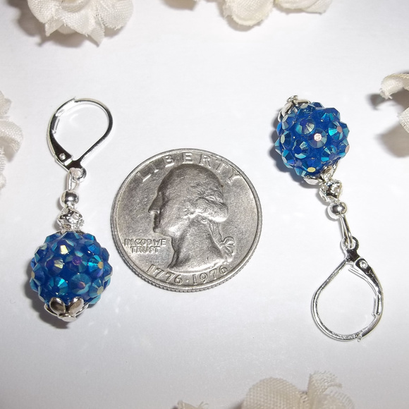 Sparkly Blue Pave Beaded Earrings Aurora Borealis Earring Set Pair Earring 4987 - Picture 3 of 8
